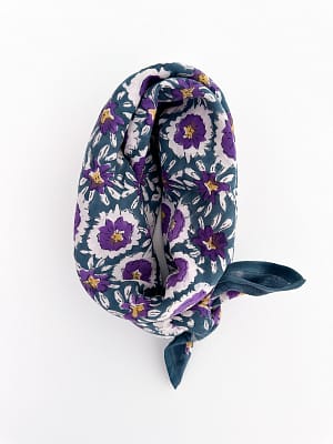 foulard-margotte-vert-sapin-blockprint-indien-fleurs