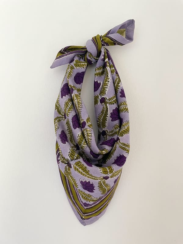 petitfoulard-indien-blockprint-50cm-carré-imprimé-motifs-fleurs-violet-kaki
