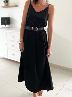 robe longue noire bretelles réglables coupe droite