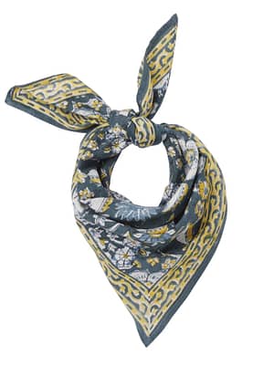 foulard-indien-imprimé-fleurs-vert-jaune-blanc-blockprint