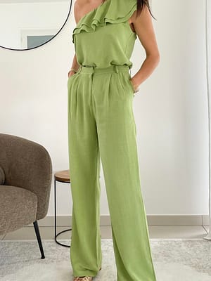 Pantalon-lin-vert-anis-large-pantaloncostume-pinces-long