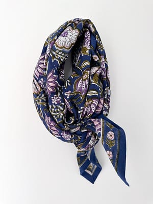 foulard-indien-blockprint-imprimé-fleurs-violet-kaki-bleumarine-grandformat