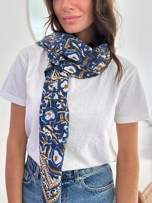 foulard-indien-blockprint-imprimé-fleurs-blanc-camel-bleumarine-grandformat