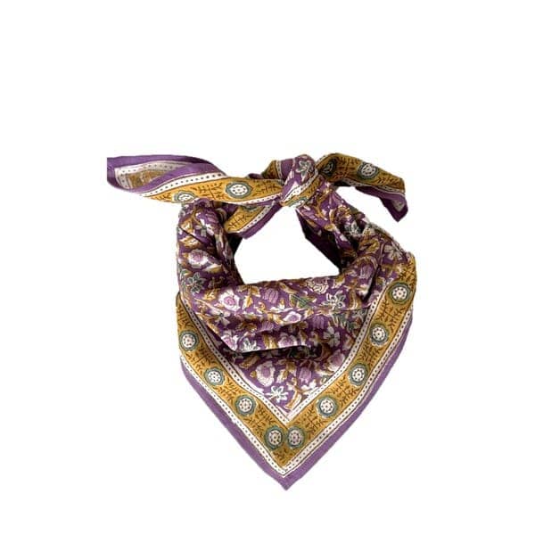 Foulard-indien-petit-format-purple-violet-motifs-fleurs-blockprint