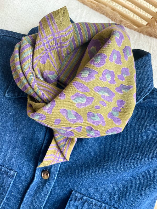 foulard-indien-petit-leopard-imprimé-kaki-violet